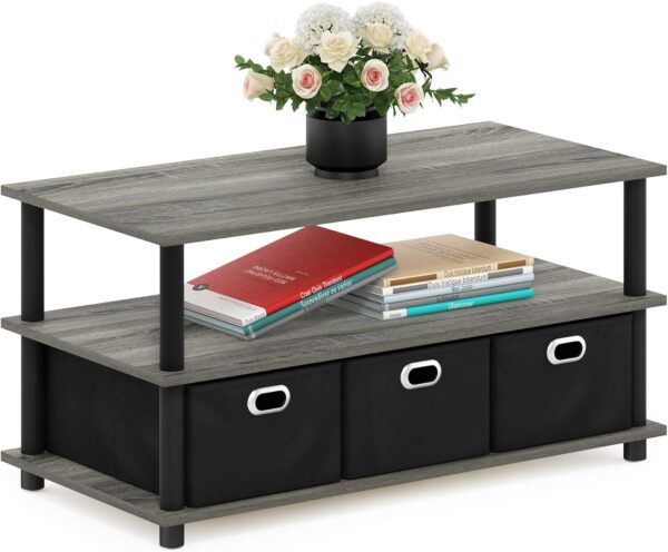 FURINNO Turn-N-Tube Coffee Table, 31.22D x 15.5W x 15.8H in, French Oak Grey/Black/Black - Image 5
