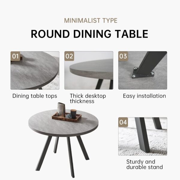Round Dining Table Set for 2, Modern Casual Coffee Table Set for Kitchen, Living Room, Apartment, Space Saving (Dining Table + 2 Black Chairs) - Image 4