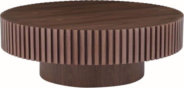 JUSTONE 31.49" Round Coffee Table, Farmhouse Wood Coffee Table for Living Room,Circle Drum Coffee Table with Handcrafted Relief for Apartment ø31.49'' x 13.77''H (Walnut) - Image 6