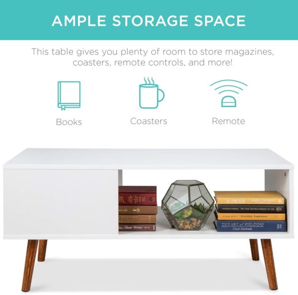 Best Choice Products Wooden Mid-Century Modern Coffee Table, Accent Furniture for Living Room, Indoor, Home Décor w/Open Storage Shelf, Wood Grain Finish - White/Brown - Image 5