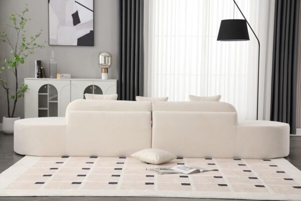 Curved Sectional Sofa, Modern Sectional Sofa with Terrycloth Fabric 4-Seater Oversized Curved Couch with 3 Pillows Modern Sofas for Living Room Apartment Bedroom Beige - Image 7