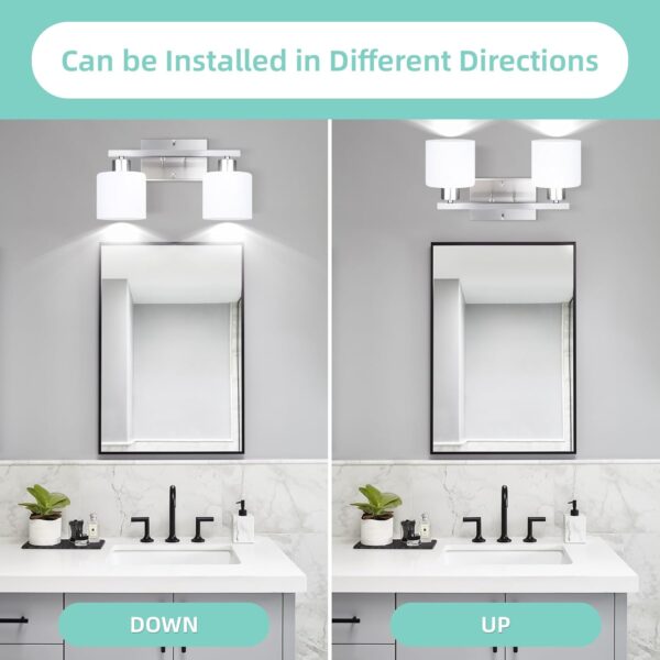 SILAMPDI Bathroom Lighting Fixtures Over Mirror Brushed Nickel, Modern 2-Light Vanity Lights Fixtures, Wall Sconces Light for Bedroom, Hallway, Milky White Glass Shades, E26 Base, Bulbs Not Included - Image 3