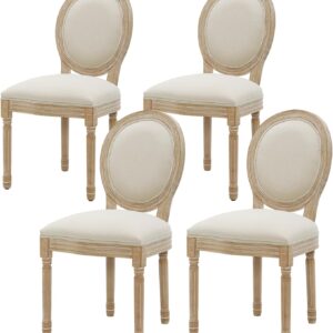 Furnimart French Country Vintage Dining Chairs Set of 4 Farmhouse Dining Chairs with Round Back and Solid Wood Legs, Oval Side Chairs for Kitchen Dining Room Living Room (Beige)