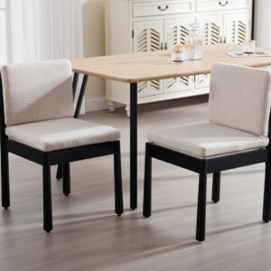 Beige Upholstered Dining Chairs Set of 4 Modern Linen Dining Room Chairs Natural Wooden Side Chairs Armless Kitchen Chairs with Removable Cushion for Living Room/Restaurant