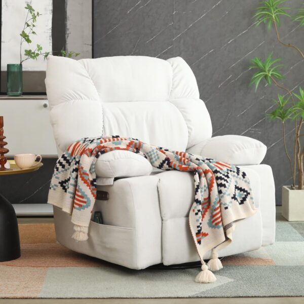 DYHOME 2024 New White Power Recliner Chair, Swivel Massage Rocking Recliner Chairs for Adults with Heated, USB & USB-C Ports, Modern Single Lounge Sofa for Living Room, Bedroom
