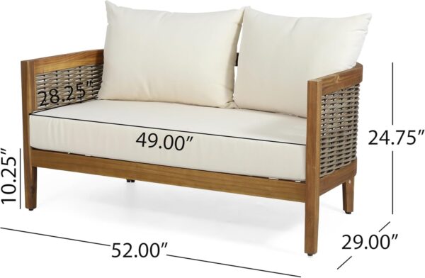 Merax Patio Furniture Outdoor Acacia Wood Wicker Conversation Set 2 Seater with Loveseat and Coffetable for Backyard, Beige - Image 2