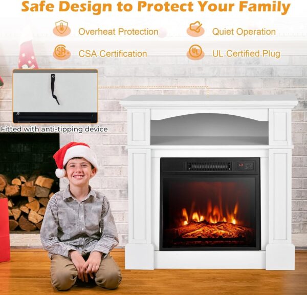 Electric Fireplace with Mantel, 32’’ Freestanding Fireplace Realistic Flame with Thermostat, 3 Brightness & Remote Control, Electric Fireplace Heater with Temperature Control & Timer (White) - Image 4