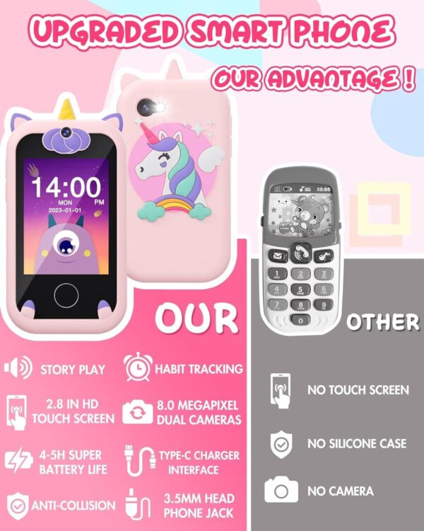 Kids Smart Phone for Girls Unicorns Gifts for Girls Toys 8-10 Years Old Phone Touchscreen Learning Toy Christmas Birthday Gifts for 3 4 5 6 7 8 9 Year Old Girls with 8G Memory Card - Image 6