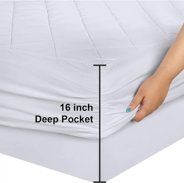 Utopia Bedding Quilted Fitted Mattress Pad (Queen), Elastic Fitted Mattress Protector, Mattress Cover Stretches up to 16 Inches Deep, Machine Washable Mattress Topper (White) - Image 3