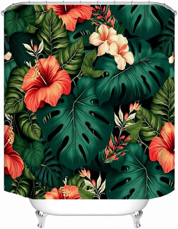 WODEJIA Tropical Plants 3D Printed Beautiful Wide Fabric Toilet Curtain for Bathtub, Polyester Bath Blind Set Hooks & Liners in Bath Room Shower Curtains Sets for Bathroom Accessories - Image 3