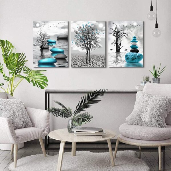 Lapremoly Wall Decor For Living Room Canvas Wall Art For Bedroom Office Decoration Black And White Wall Paintings Inspirational Abstract Blue Pictures Prints Artwork Home Decor 3 Piece 12x16 In - Image 2