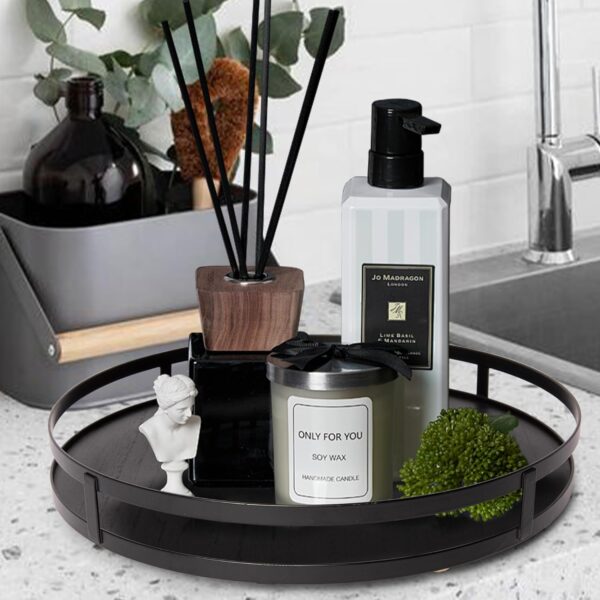 Defined Deco 12in Decorative Tray-Round Serving Tray with Metal Handle-Black Decorative Tray for Home Decor,Living Room Decor,Coffee Table Decor,Rustic Wooden Tray for Kitchen Table Decor,Dining Table - Image 3