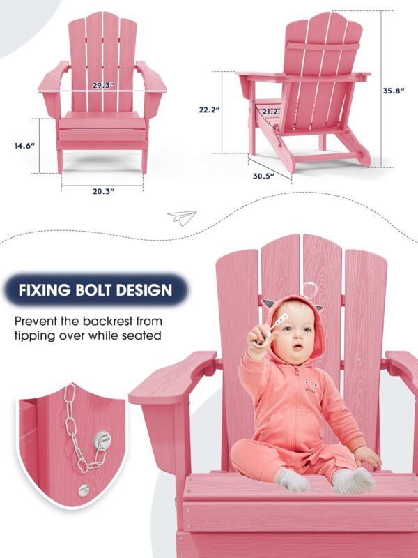 KINGYES Folding Adirondack Chair, HDPE All-Weather Folding Adirondack Chair, Light Pink - Image 3