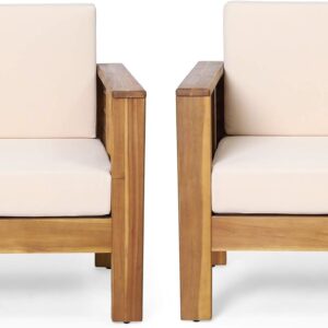 Christopher Knight Home Louver Club Chairs, Teak + Cream