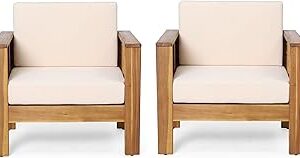 Christopher Knight Home Louver Club Chairs, Teak + Cream