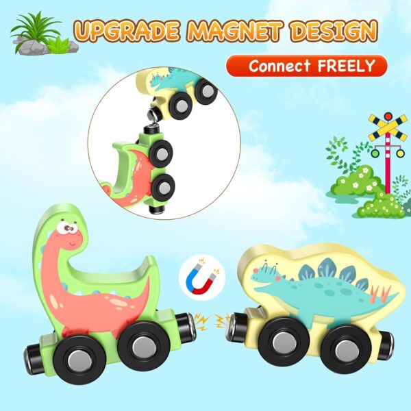 Toys for Toddlers, 11 Magnetic Wooden Dinosaur Train Set, Montessori Toys for Toddlers, Preschool Educational Material for Kids, Birthday Gifts for Boys, Girls - Image 4