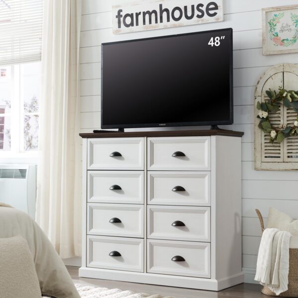Farmhouse 8 Drawer Dresser for Bedroom, Tall Chest of Drawers, Chest of Drawers Organizer Storage, Wood Rustic Bedroom Dresser for Closet, Living Room, Hallway, White - Image 3