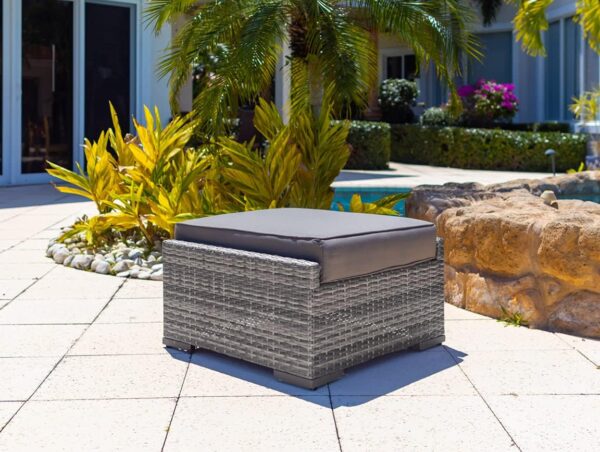 Sorrento 7-Piece Resin Wicker Outdoor Patio Furniture Sectional Sofa Set in Gray w/Four Sectional Pieces, Ottoman, Armchair, and Coffee Table (Flat-Weave Gray Wicker, Sunbrella Canvas Charcoal) - Image 6