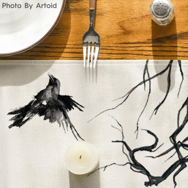 Artoid Mode Silhouette Tree Crows Branches Halloween Table Runner, Seasonal Fall Kitchen Dining Table Decoration for Home Party Decor 13x120 Inch - Image 7
