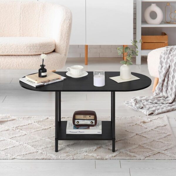 Coffee Tables for Living Room,2-Tier Small Coffee Table Industrial Modern Black Coffee Table with Storage Shelf and Wood Tabletop for Small Space,Home Office - Image 5
