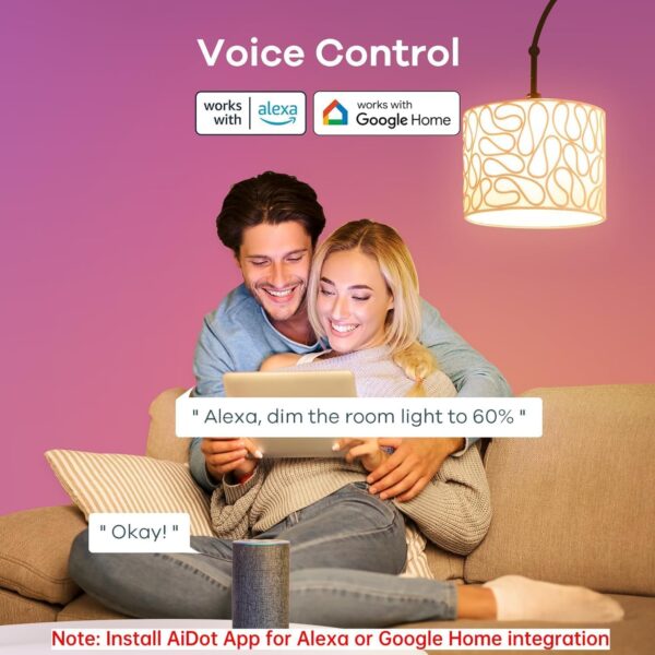 Linkind WiFi Smart Light Bulbs, Alexa Light Bulb Work with Alexa, Google Home, RGBTW 16 Million Color Changing Light Bulbs Dimmable, Mood Lighting, 2.4Ghz WiFi Only, A19 E26 WiFi Bulb 60W 800LM 8 Pack - Image 3