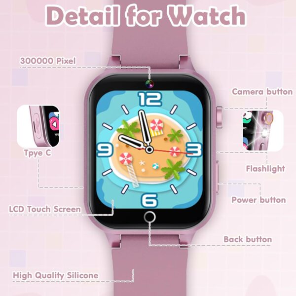 Kids Games Watch, with 26 Puzzle Games, Touch Screen, HD Camera, Alarm Clock, Toys for Ages 4-12 Years Old.Birthday Gift for Boys Girls (Pink) - Image 5
