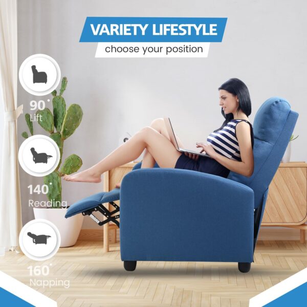 Recliner Chair for Adults, Living Room Chairs, Reading Chair with Fabric Padded Seat Backrest, Modern Reclining Easy Lounge, Bedroom Chair, Recliner Chair for Bedroom (Blue) - Image 7