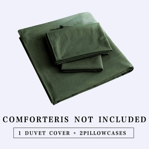 ECOCOTT 3 Pieces Duvet Cover Queen 100% Washed Cotton 1 Duvet Cover with Zipper and 2 Pillowcases, Ultra Soft and Easy Care Breathable Cozy Simple Style Bedding Set (Avocado Green) - Image 8