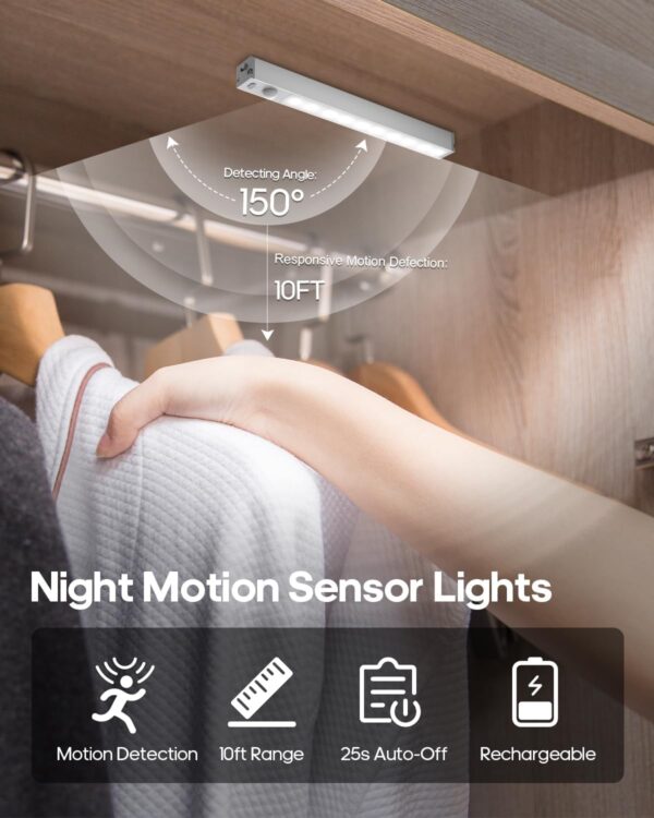 6 Pack Led Under Cabinet Lights Wireless with Charging Station, 7’’ Rechargeable Motion Sensor Light Indoor, Dimmable Closet Lights for Cabinets, Bookshelf, Stair, Hallway - Image 4