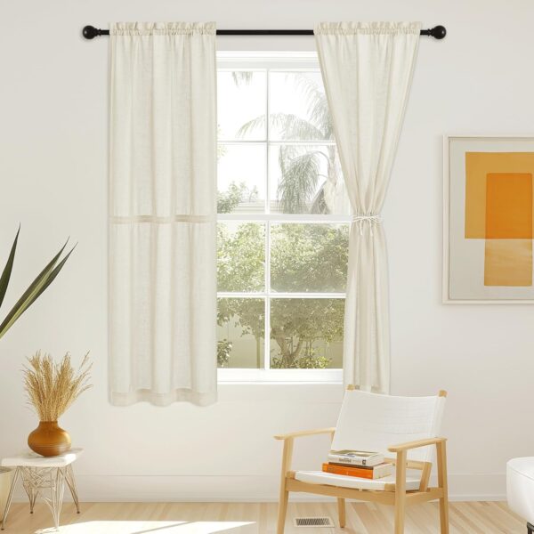 NICETOWN French Door Curtains Faux Linen Door Blinds Privacy Sidelight Window Curtains for Kitchen Farmhouse Front Door Curtains with Drawstring Tiebakc, 1 Panel, 26W x 72L, Greyish White - Image 6