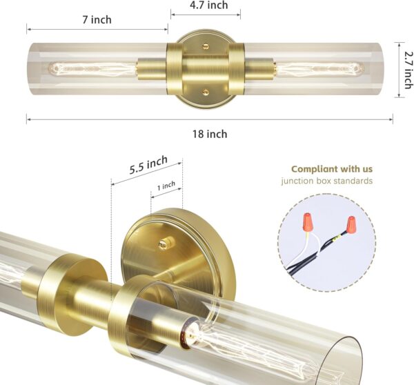 Gold Bathroom Light Fixtures, Vanity Light, Wall Sconces Set of 2, Hallway Sconces Wall Lighting, 2 Pack, E12 Base (Bulbs Not Inclubed) - Image 2