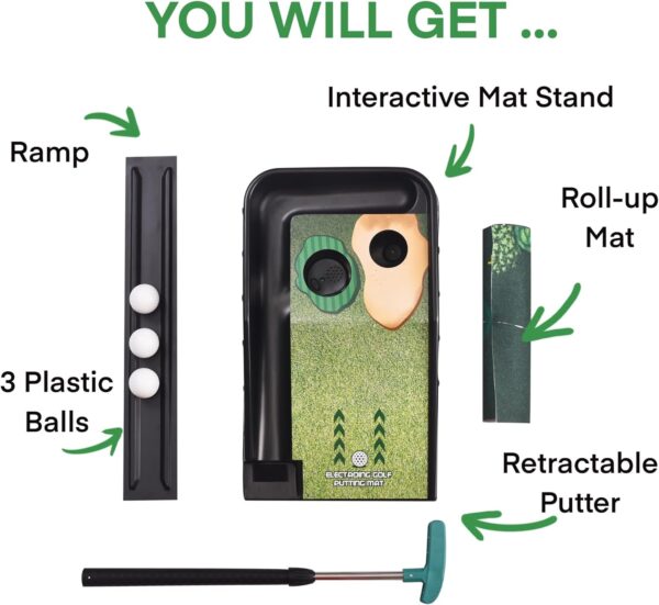 Kids Golf Set - Electronic Mini Golf Set including Kids Extendable Golf Club Toy Putter, 3 Plastic Golf Balls, 72” Interactive Putting Mat with Light-Up & Musical Scoring Holes, for Children Age 5+ - Image 5