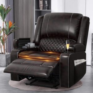 Recliner Chairs for Adults, Oversize Manual Reclining Chair with 2-Tier Cushions, Faux Leather Recliner Chair with Hidden Storage Space, Living Room Recliner Chairs with Cup Holders - Brown