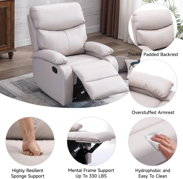 Manual Recliner Chairs for Adults, Lazy Boy Recliner Chair with Tech Cloth, Small Recliner Chair for Small Space, RV, Light Grey - Image 4