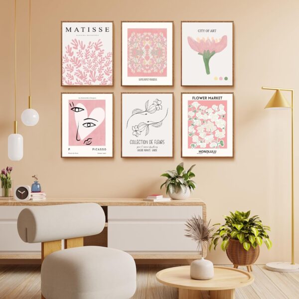 QIAOMICS Pink Flower Market Wall Art Prints,Abstract Matisse Wall Decor Aesthetic,Colorful Exhibition Posters Wall Art Flower Pictures for Bedroom,Living Room (8"×10" Unframed) - Image 2