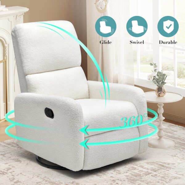 Jocisland Swivel Glider Rocking Recliner, Nursery Chair for Adults with 2 Massage Points, Rocker Reclining Single Sofa Armchair for Living Room Bedroom Nursing (Teddy, White) - Image 4