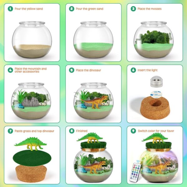 Dinosaur Gifts for Boys - Dinosaur Terrarium Kit for Kids - Birthday Gift for Boys Ages 4 5 6 7 8-12 Year Old - DIY Dinosaur Toys for Boys - Arts and Crafts Kit for Kids - Image 6