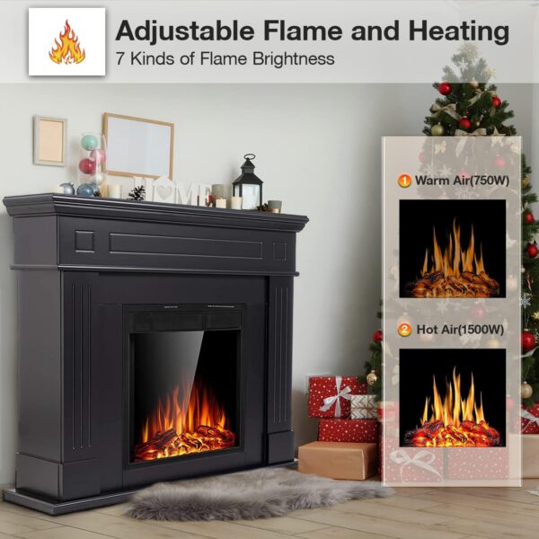 Cowsar 44" Electric Fireplace with Mantel Package Free-Standing Fireplace Heater, Wooden Surround Firebox with Log, Remote Control, 750-1500W, Black - Image 2