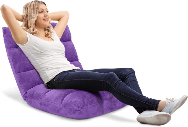 LDAILY 14-Position Floor Chair, Adjustable Gaming Chair with Strong Back Support, Padded Cushion, Folding Couch Recliner Sofa, Ideal for Floor Seating, Reading, Gaming(Purple) - Image 6