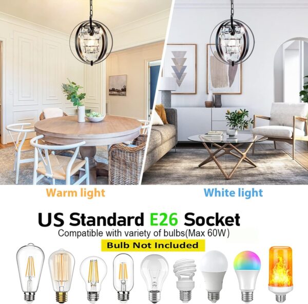 Depuley 19" Modern Small Crystal Chandelier, 6 Lights 3-Tier Luxury Chandeliers Adjustable, Black Round Chandelier Light Fixture for Dining Room, Hallway, Living Room, Bedroom(E12 Bulbs Included) - Image 3