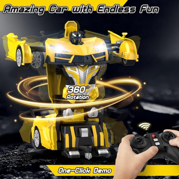 Remote Control Car, Transform Robot RC Cars with Cool Headlights, 2.4Ghz Kids Toys Car with 360 Degree Rotation and One-Button Deformation, Christmas Birthday Gifts for Boys Girls - Image 3