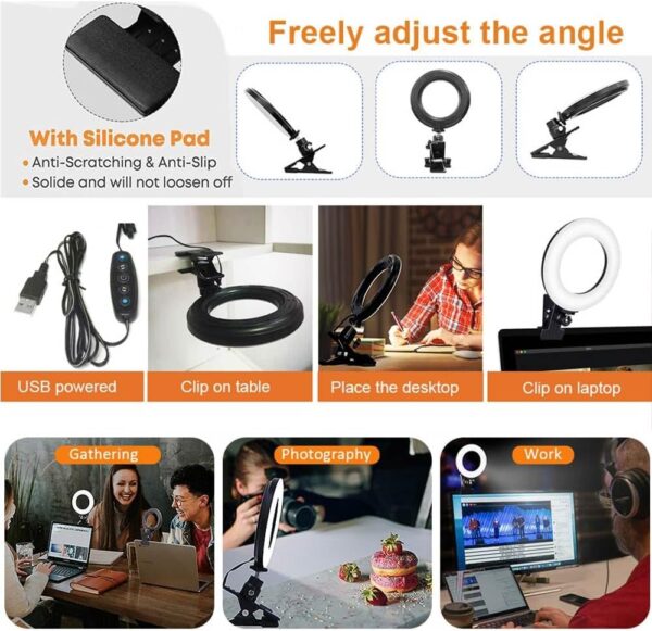 Ring Light 5'' USB Portable Lighting 3200k-6500K Dimmable Led Clip on Computer Monitor Laptop Phone iPad for Content Creator (YouTube/TikTok/Twitch) Makeup,Conference,Selfie,Video,Vlog,Remote Working - Image 2
