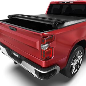 OEDRO Soft Quad Fold Truck Bed Tonneau Cover Compatible with 2020 2021 2022 2023 2024 Chevrolet Silverado/GMC Sierra 2500 3500 HD 6.9 ft Bed