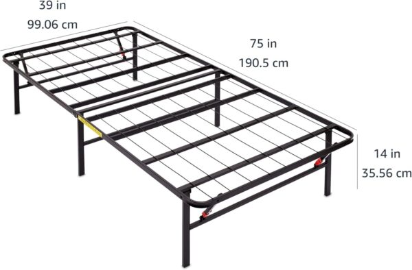 Amazon Basics Foldable Metal Platform Bed Frame with Tool Free Setup, 14 Inches High, Sturdy Steel Frame, No Box Spring Needed, Twin, Black - Image 2