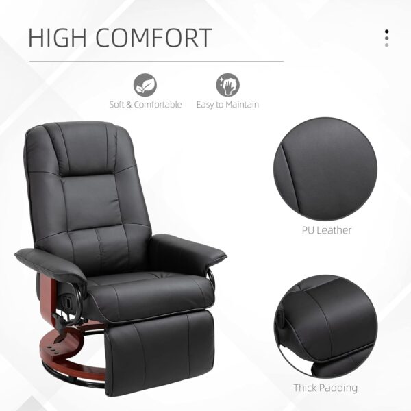 HOMCOM Faux Leather Manual Recliner, Adjustable Swivel Lounge Chair with Footrest, Armrest and Wrapped Wood Base for Living Room, Black - Image 7