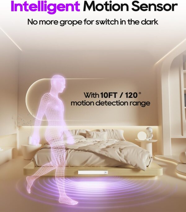 Under Cabinet Lights 2 Pack, 3200mAh Motion Sensor Light Indoor, Under Cabinet Lighting Wireless, Closet Lights, 60 LED Lights for Bedroom, Under Counter Lights for Kitchen - Image 2