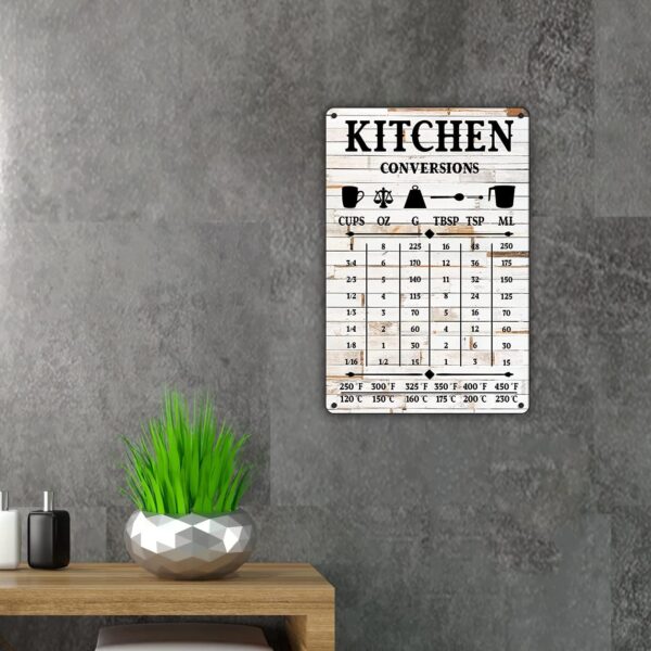 QIONGQI Funny Kitchen Quote Metal Tin Sign Wall Decor, Farmhouse Rustic Kitchen Conversions Sign for Home Decor Gifts(Wooden Style) - Image 3