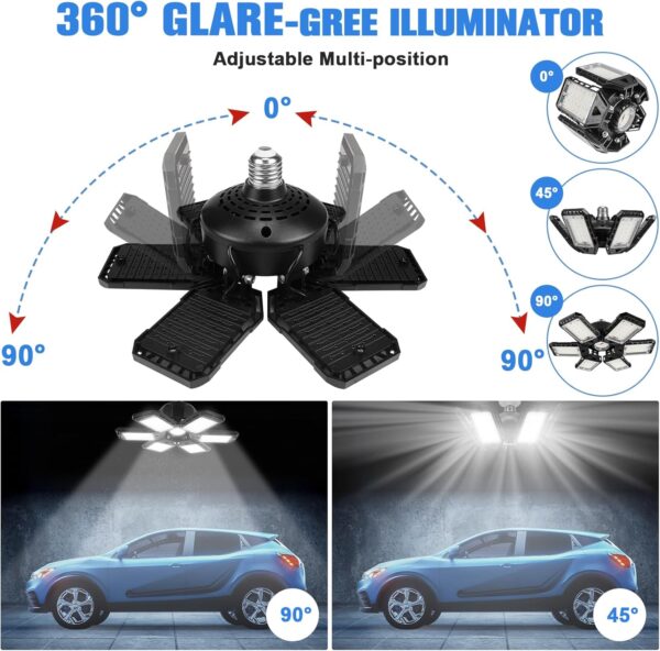 LED Garage Lights Bulb 2 Pack 180W 18000LM 6500K Led Shop Light with 6 Plus 1 Deformable Panels Basement Barn Ceiling Lights E26 and E27 - Image 2