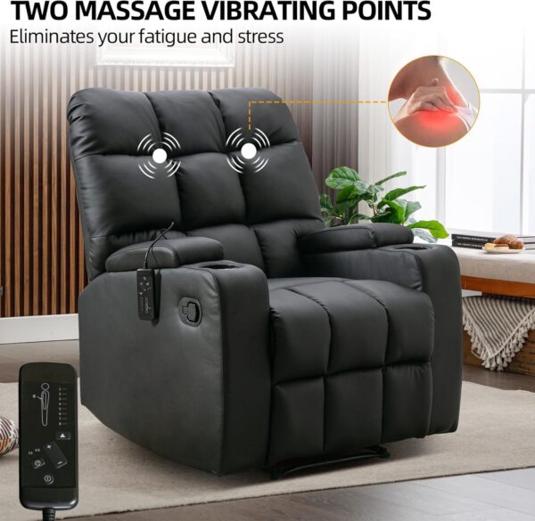 Phoenix Home Manual Recliner Chair, Breathable Faux Leather Reclining Chairs with Overstuffed Arm and Back, Living Room Single Sofa Recliners with Massage, Black - Image 7