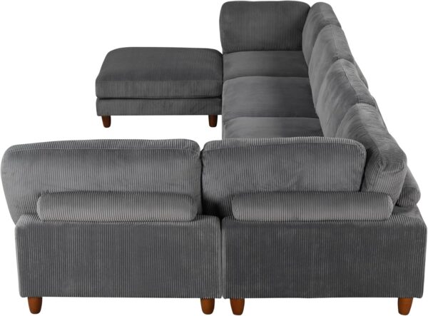 Free Combination Convertible Modular Sectional Sofa with Movable Ottomans , 163'' Oversized Corduroy Upholstered Sleeper Corner Couch Sofabed with Wooden Legs and Detachable Cushions for Living Room - Image 4